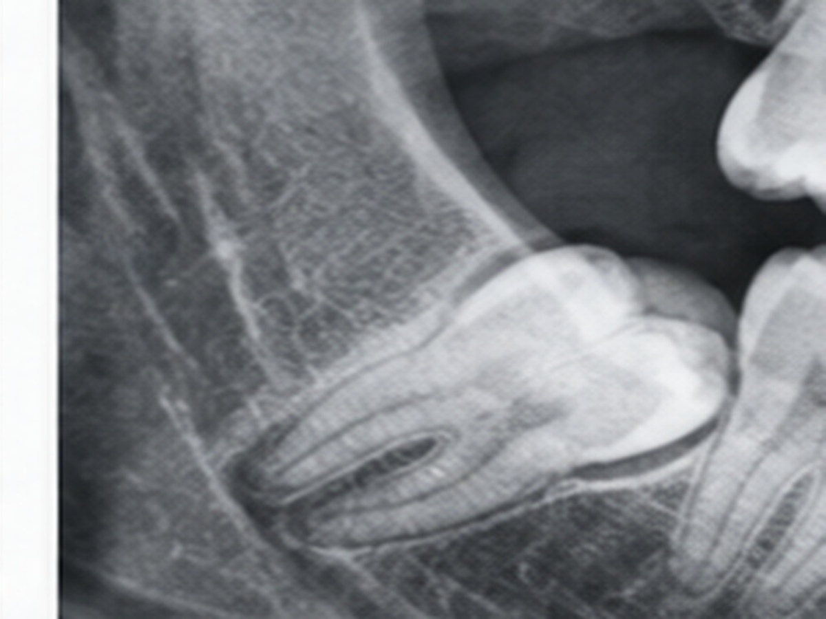Impacted wisdom tooth on dental radiograph