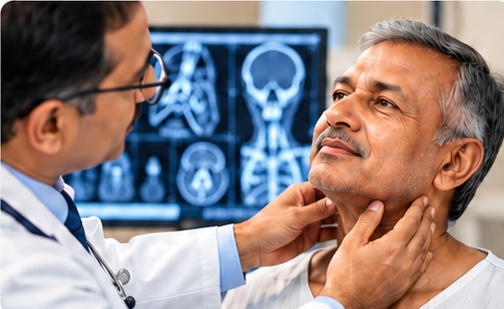 Head and neck examination during cancer consultation